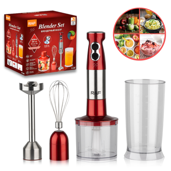 Mixer vertical 4 in 1 RAF, Blender multifunctional, Putere de 600W, Capacitate 600 ml, Accesorii incluse