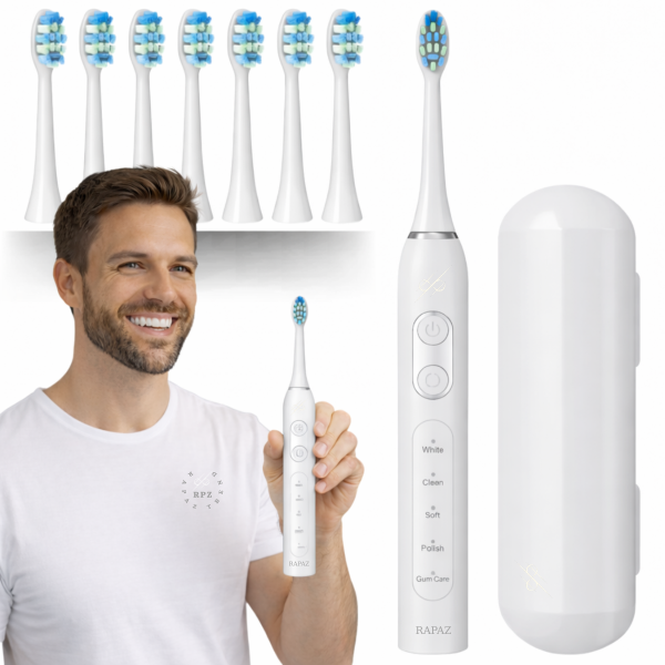 Periuta de dinti sonica electrica reincarcabila pentru adulti, Rapaz, 42000 oscilatii ALB