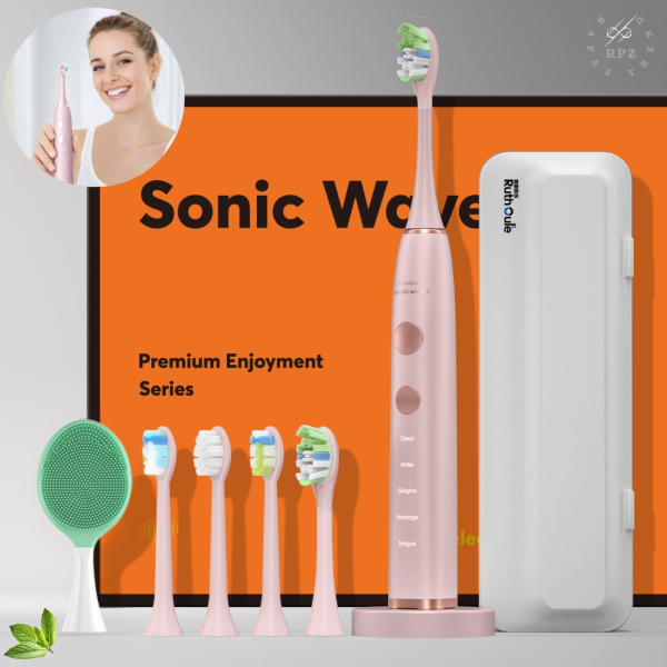 Periuta de dinti electrica sonica RAPAZ® SmilePro V8pro, 48000Hz, Autonomie 360 zile, Roz