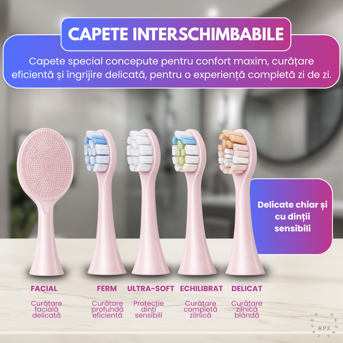 Periuta de dinti electrica sonica RAPAZ® SmilePro V8pro, 48000Hz, Autonomie 360 zile, Roz - imagine 4