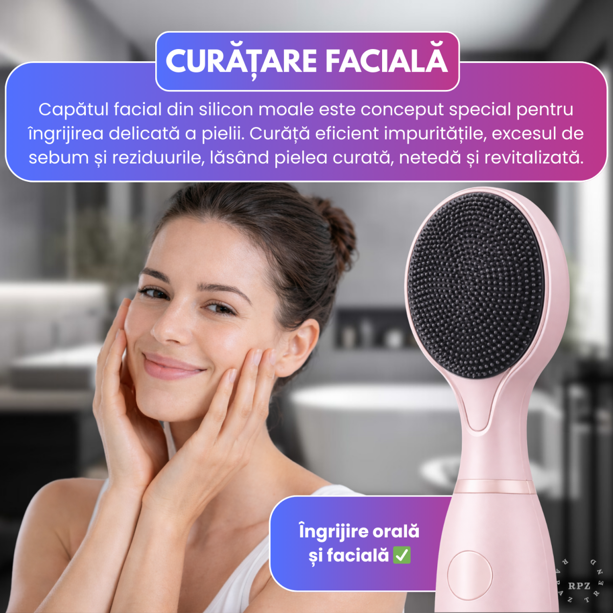 Periuta de dinti electrica sonica RAPAZ® SmilePro V8pro, 48000Hz, Autonomie 360 zile, Roz - imagine 6