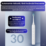 Periuta de dinti sonica electrica reincarcabila pentru adulti, Rapaz, 42000 oscilatii ALB - imagine 4