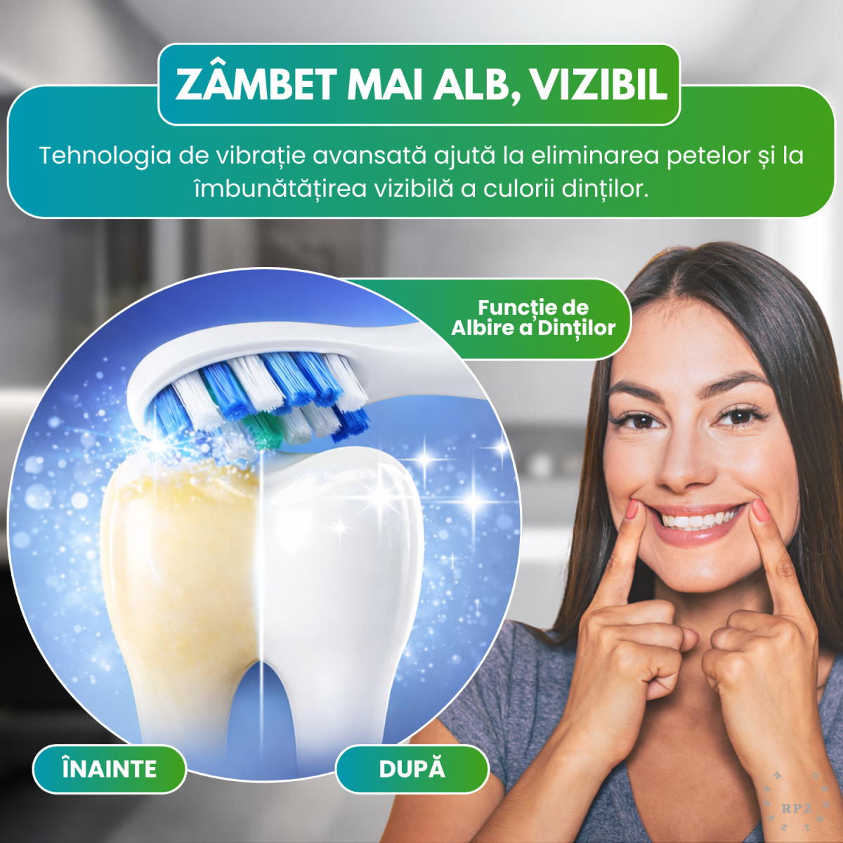 Periuta de dinti electrica sonica RAPAZ® SmilePro V8pro, 48000Hz, Autonomie 360 zile, Alb - imagine 3